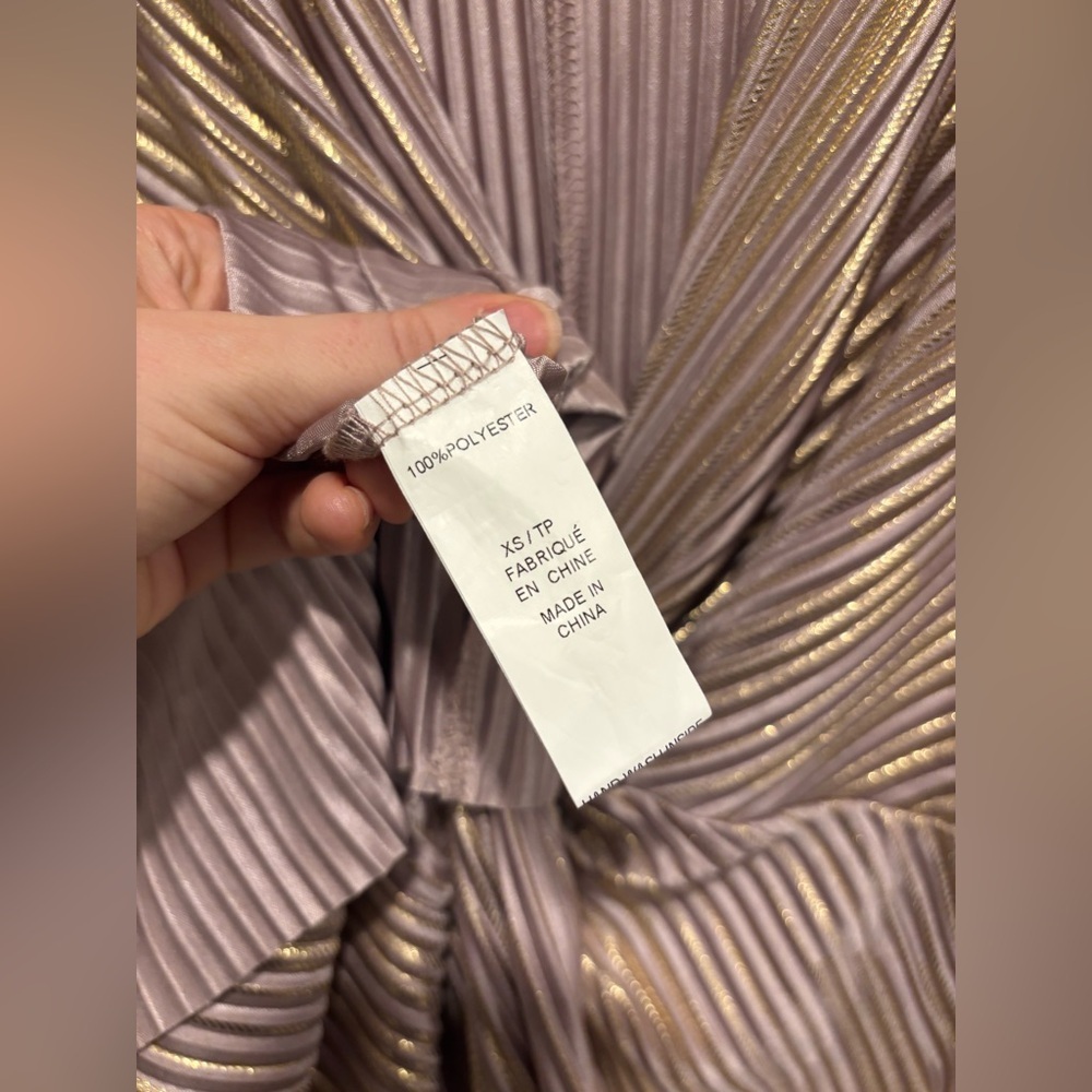 Le Château Metallic Mauve Pleated Midi Dress Twist Front | XS - Picture 5 of 6